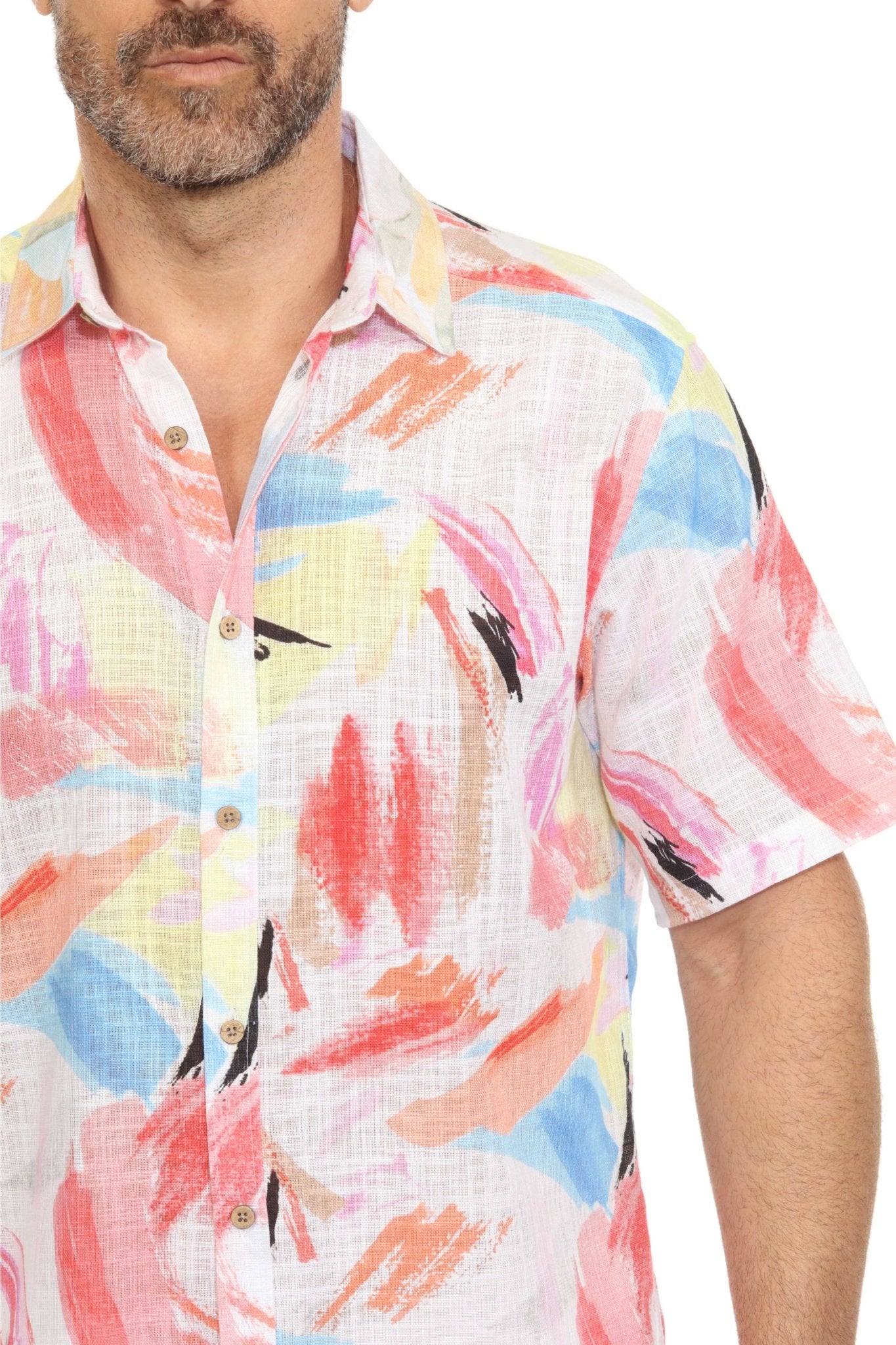Resort Style Casual Linen Blend Colorful Print Shirt