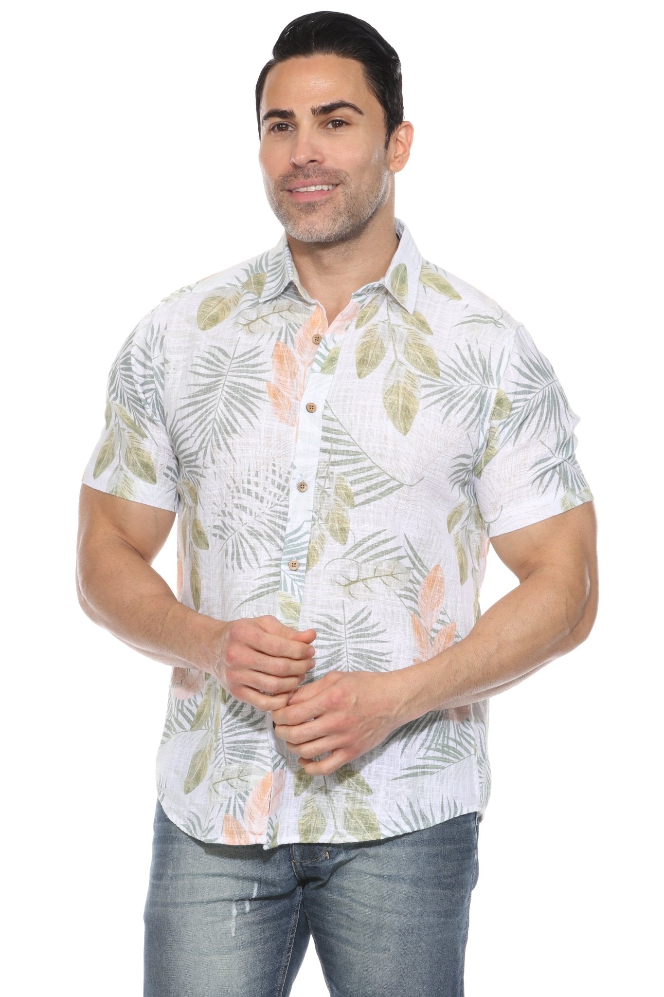 Camisa informal de lino con estampado estilo resort para hombre