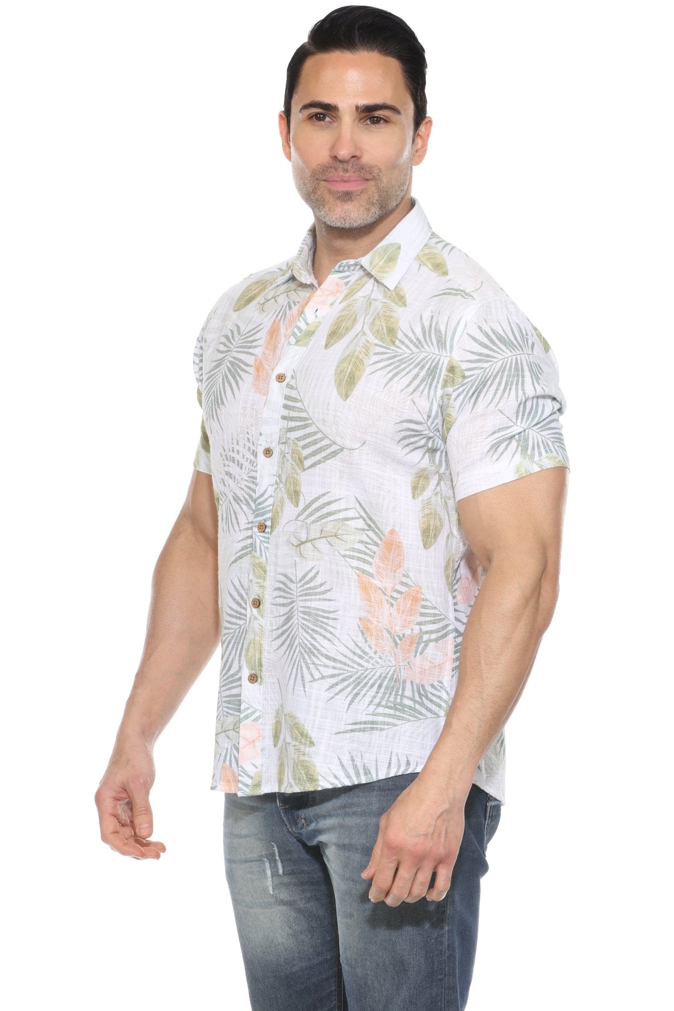 Camisa informal de lino con estampado estilo resort para hombre