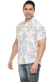 Camisa informal de lino con estampado estilo resort para hombre