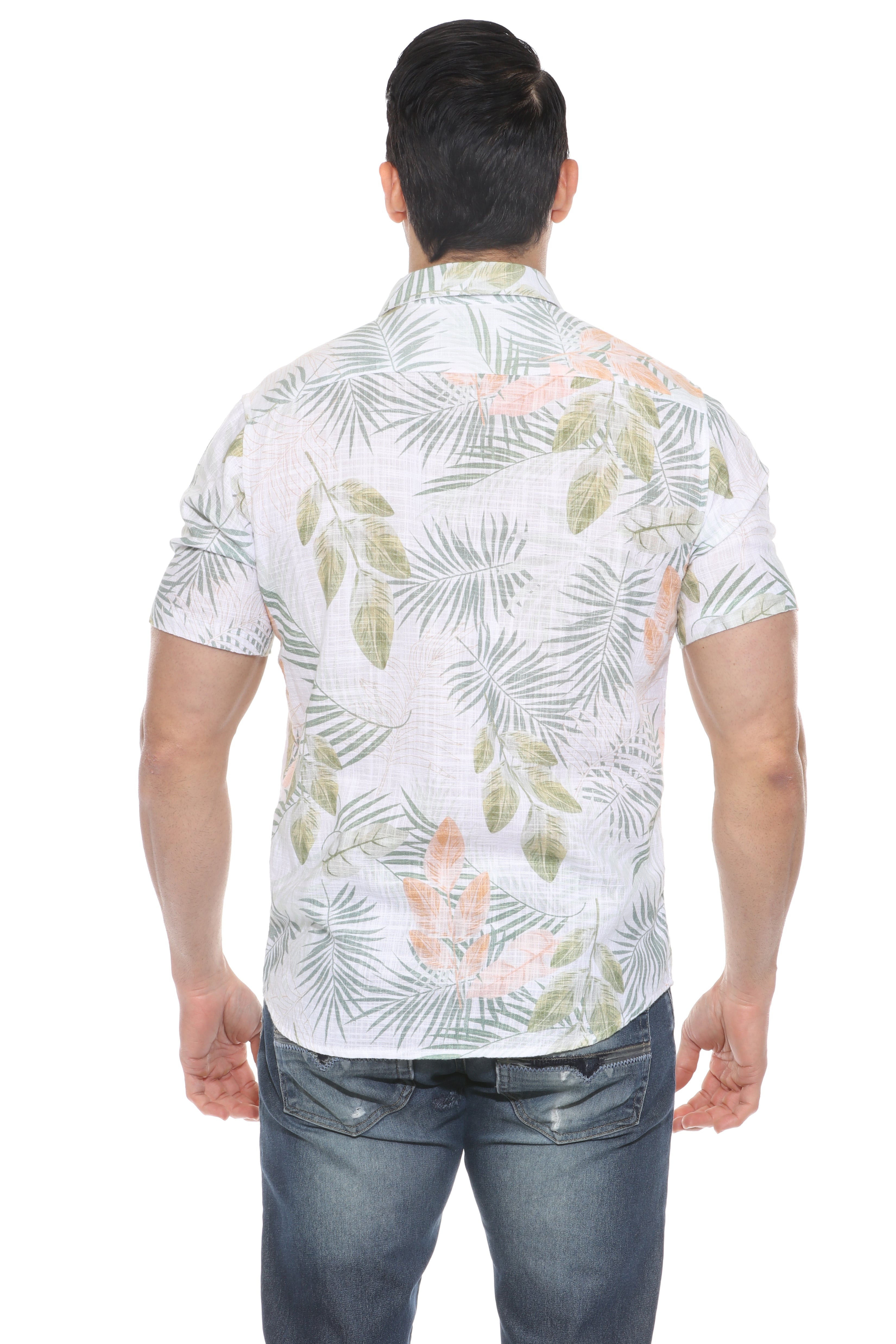 Camisa informal de lino con estampado estilo resort para hombre
