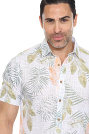 Camisa informal de lino con estampado estilo resort para hombre