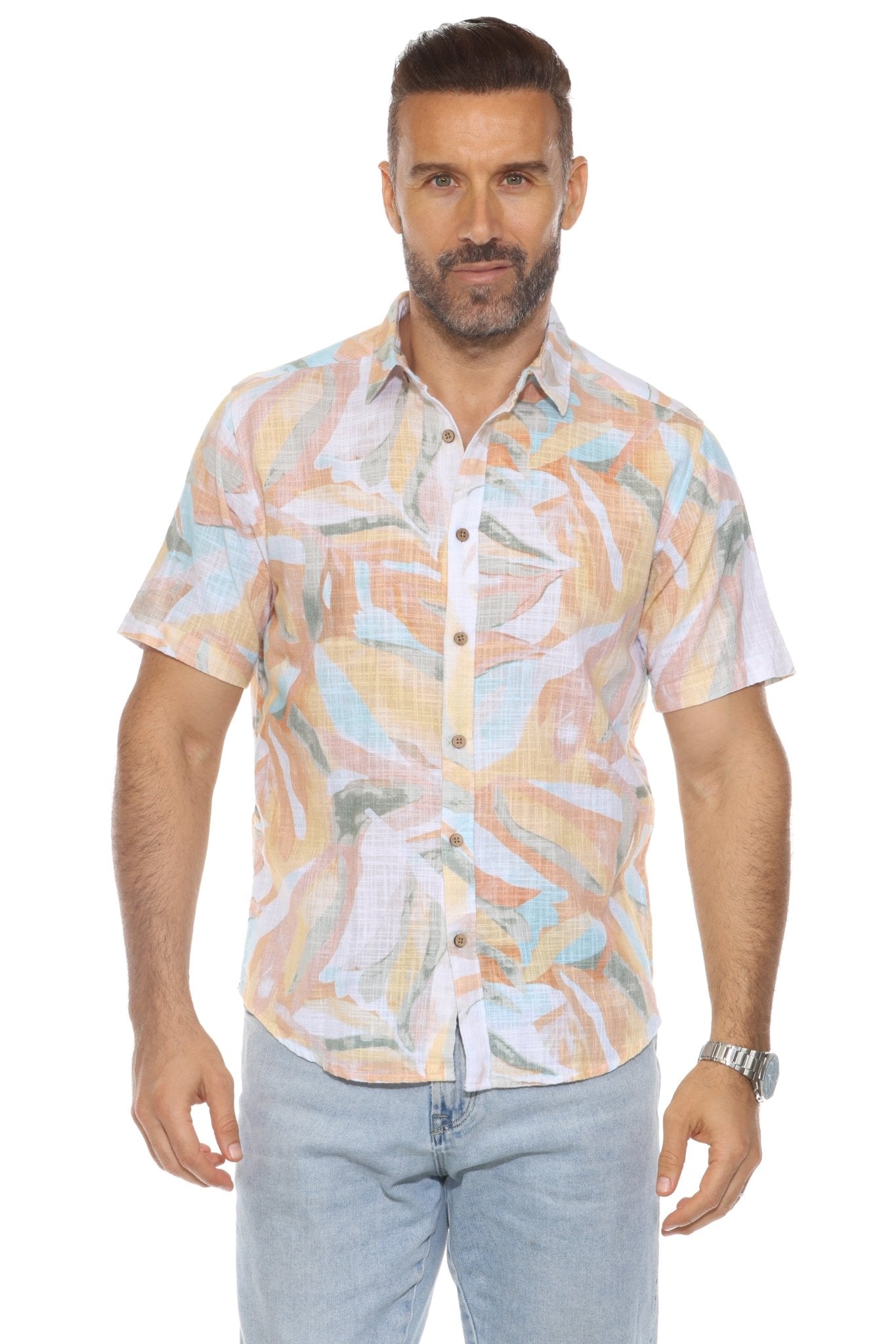 Men's Resort Style Casual Linen Blend Colorful Print Shirt