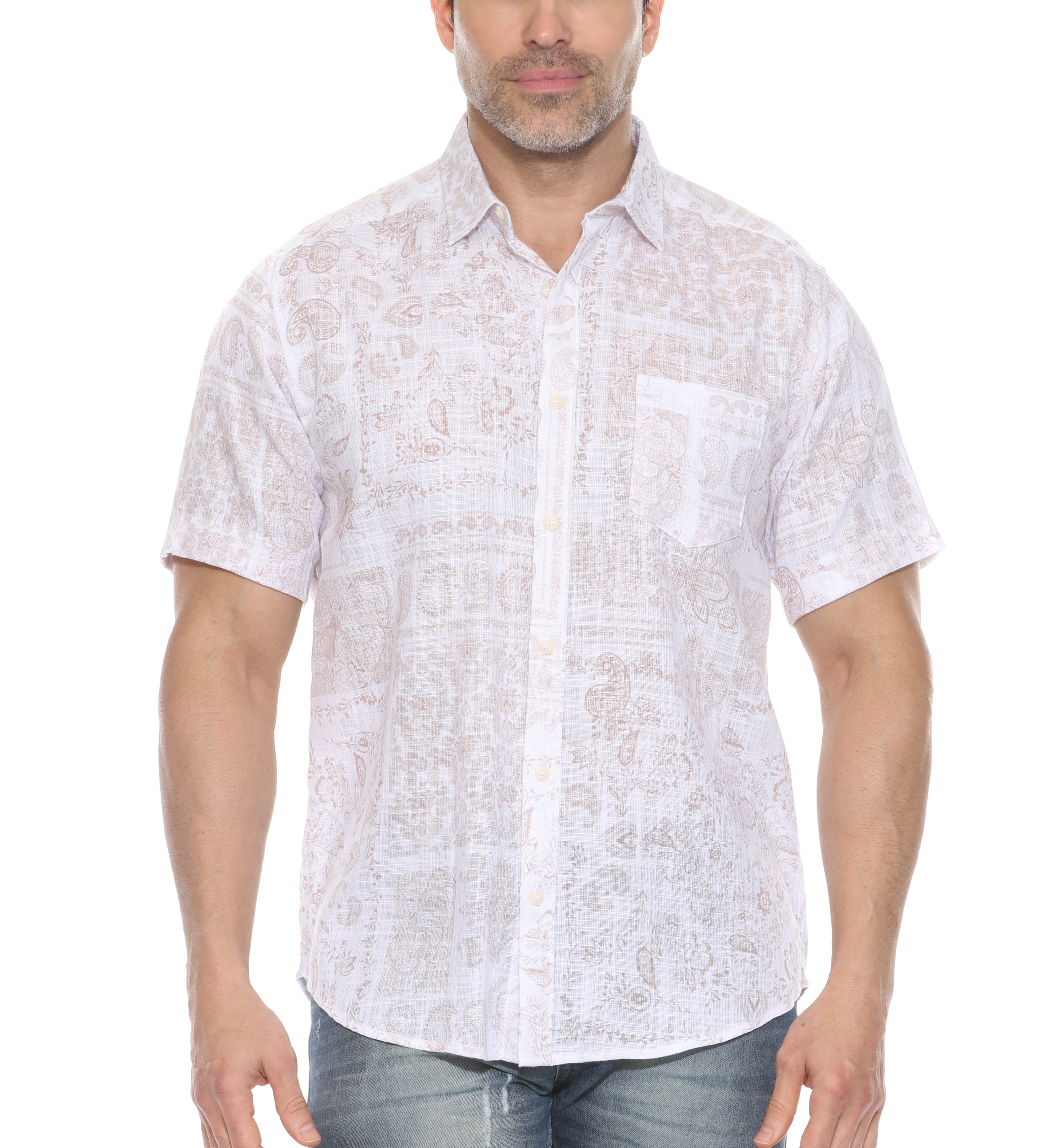 Men's Resort Style Casual Linen Blend Print Shirt
