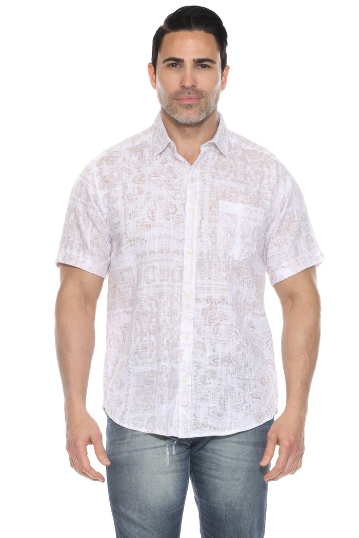 Resort Style Casual Linen Blend Print Shirt