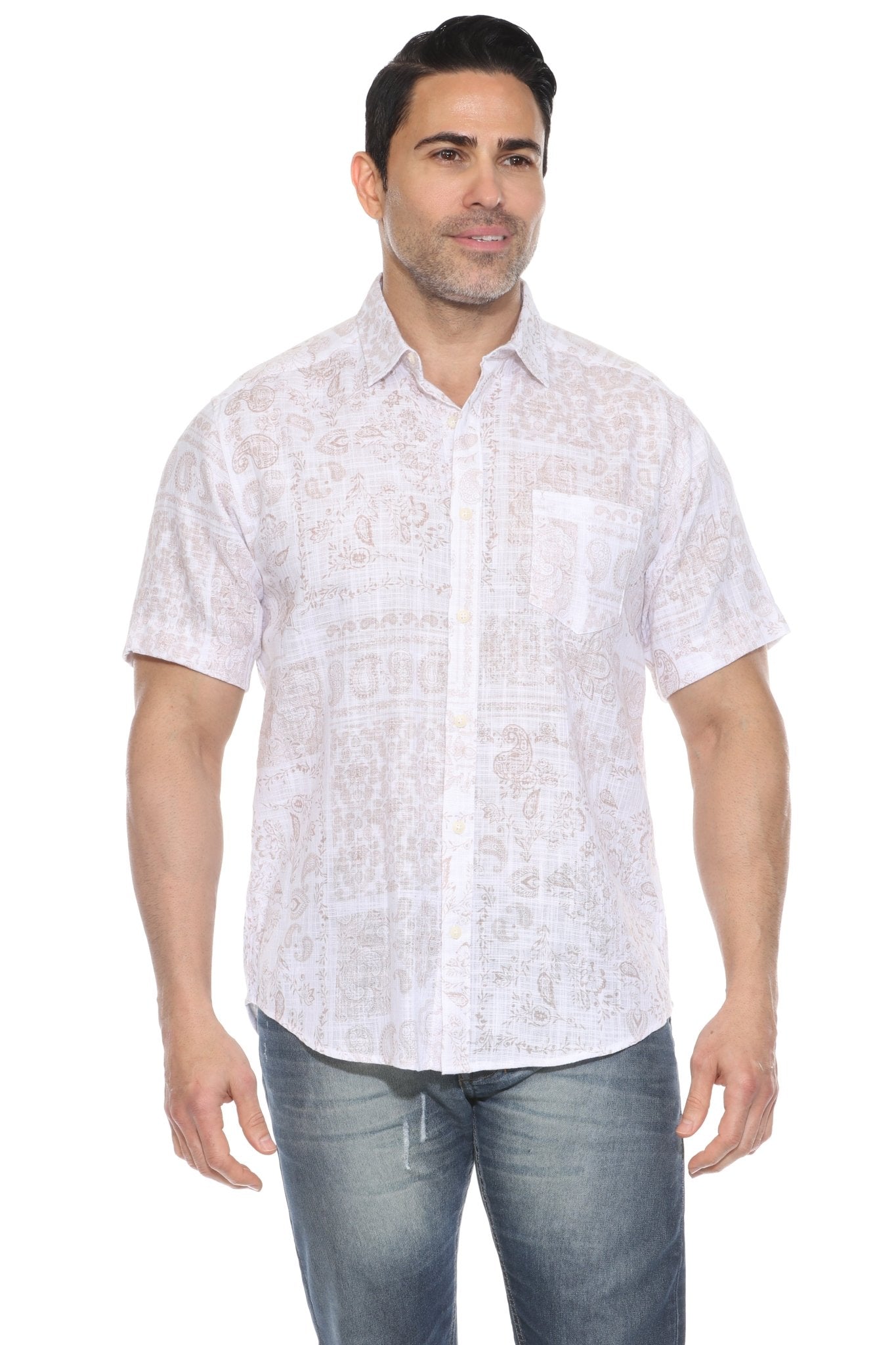 Camisa informal de lino con estampado estilo resort para hombre