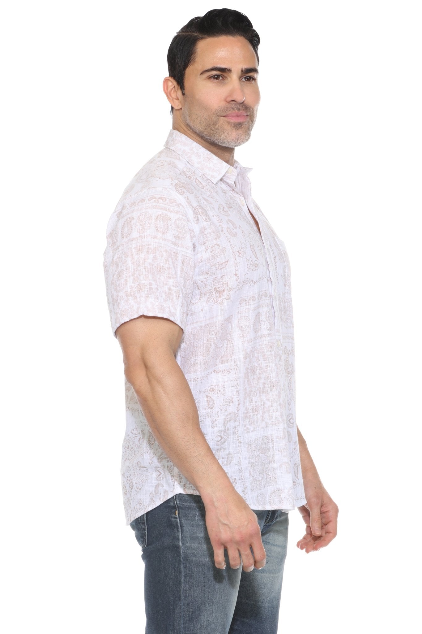 Camisa informal de lino con estampado estilo resort para hombre