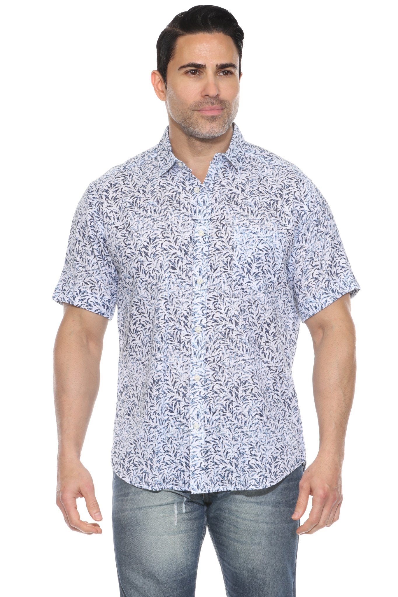 Camisa informal de lino con estampado estilo resort para hombre