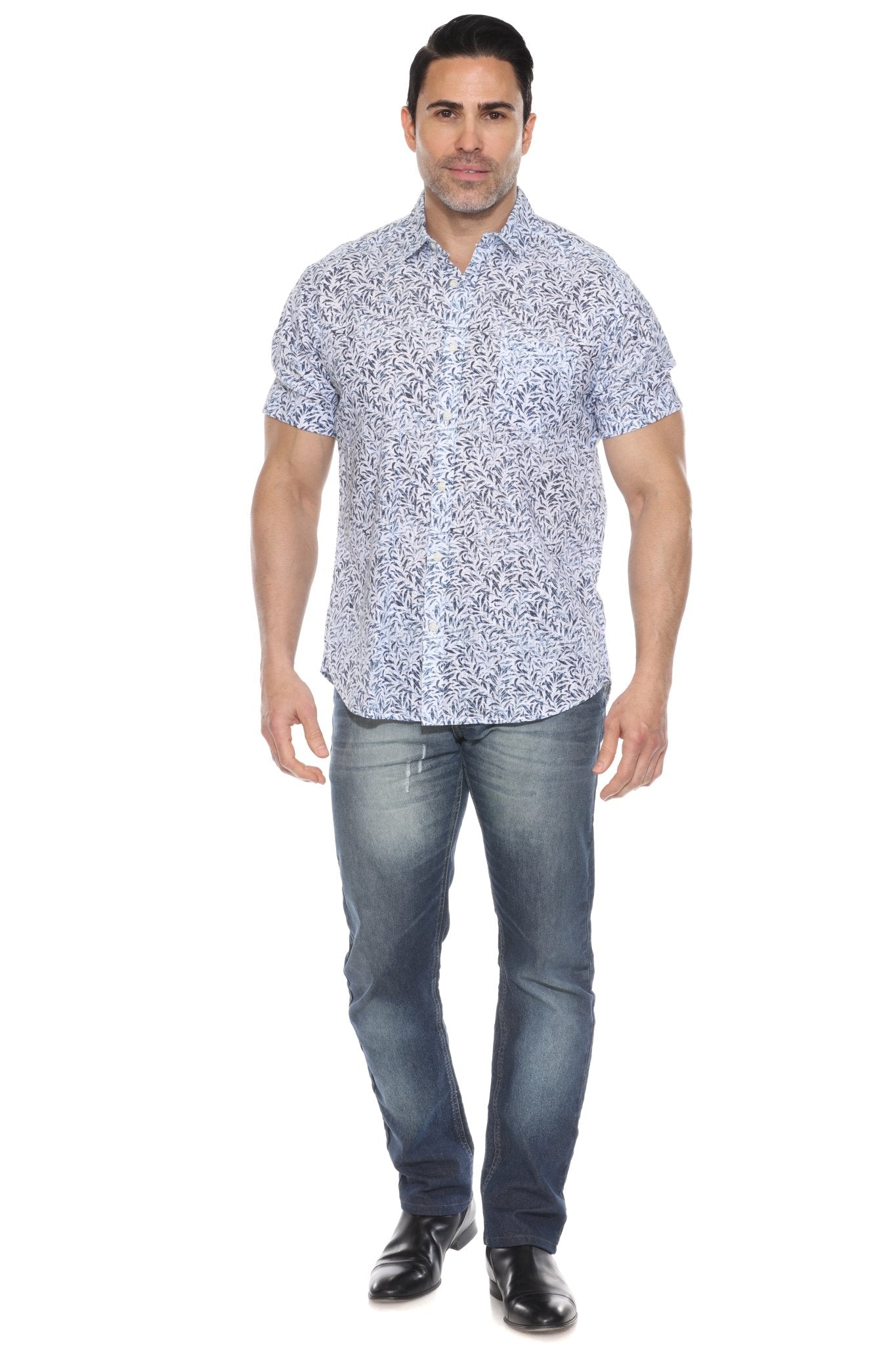 Camisa informal de lino con estampado estilo resort para hombre