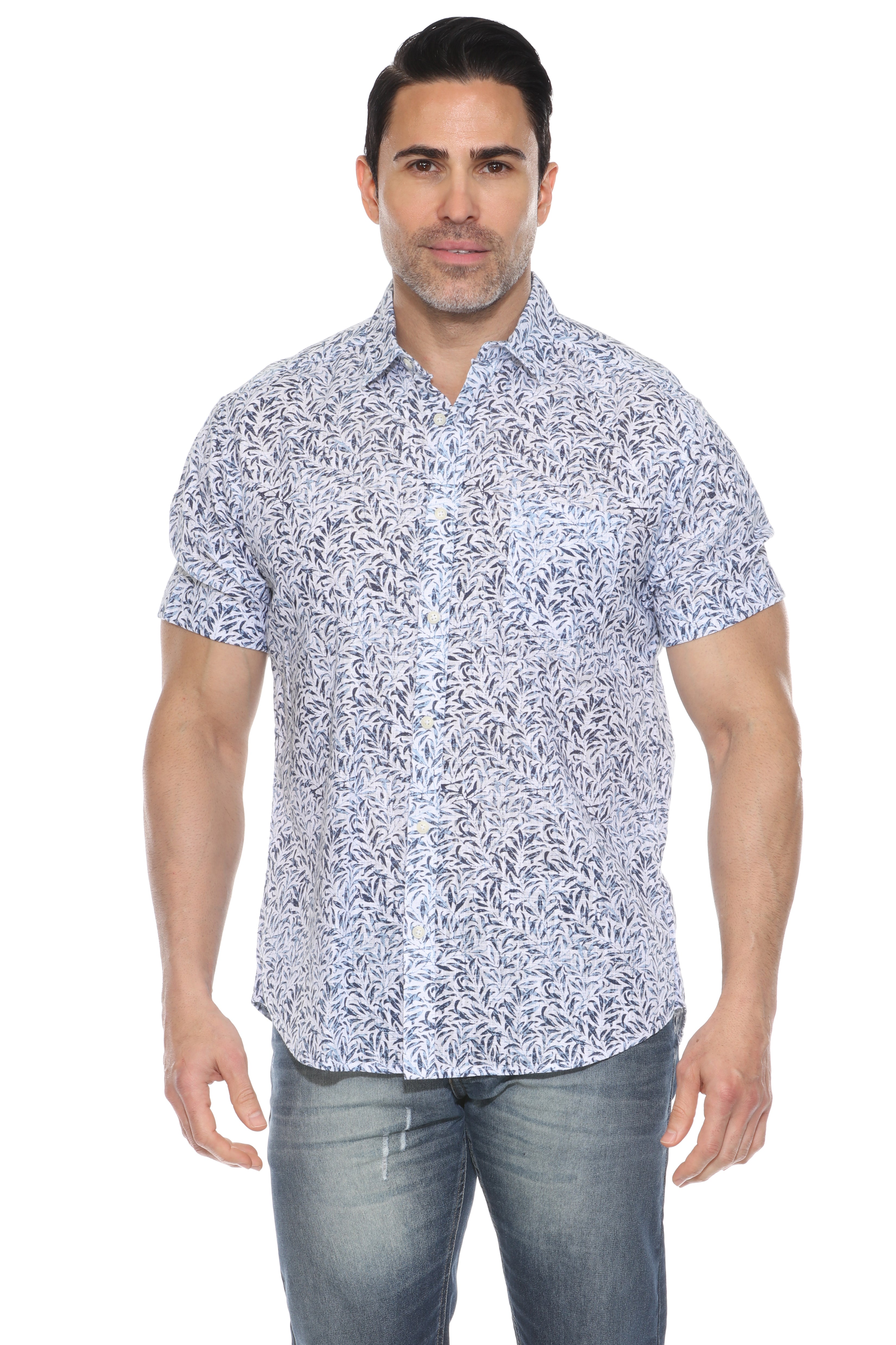Camisa informal de lino con estampado estilo resort para hombre