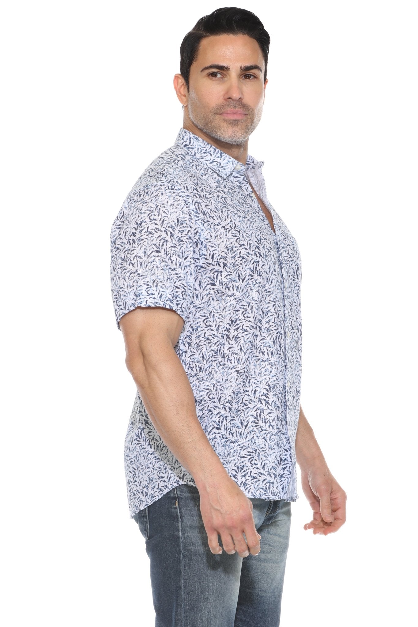 Camisa informal de lino con estampado estilo resort para hombre