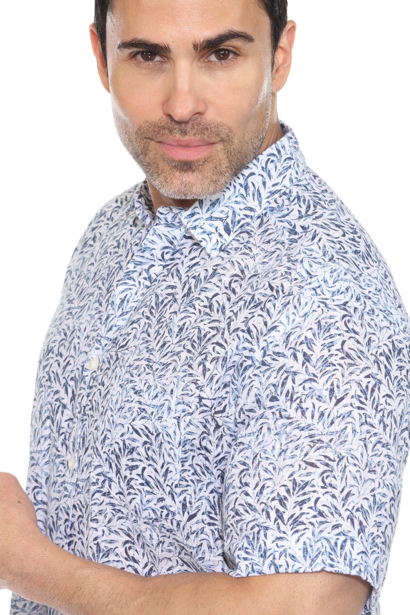 Camisa informal de lino con estampado estilo resort para hombre