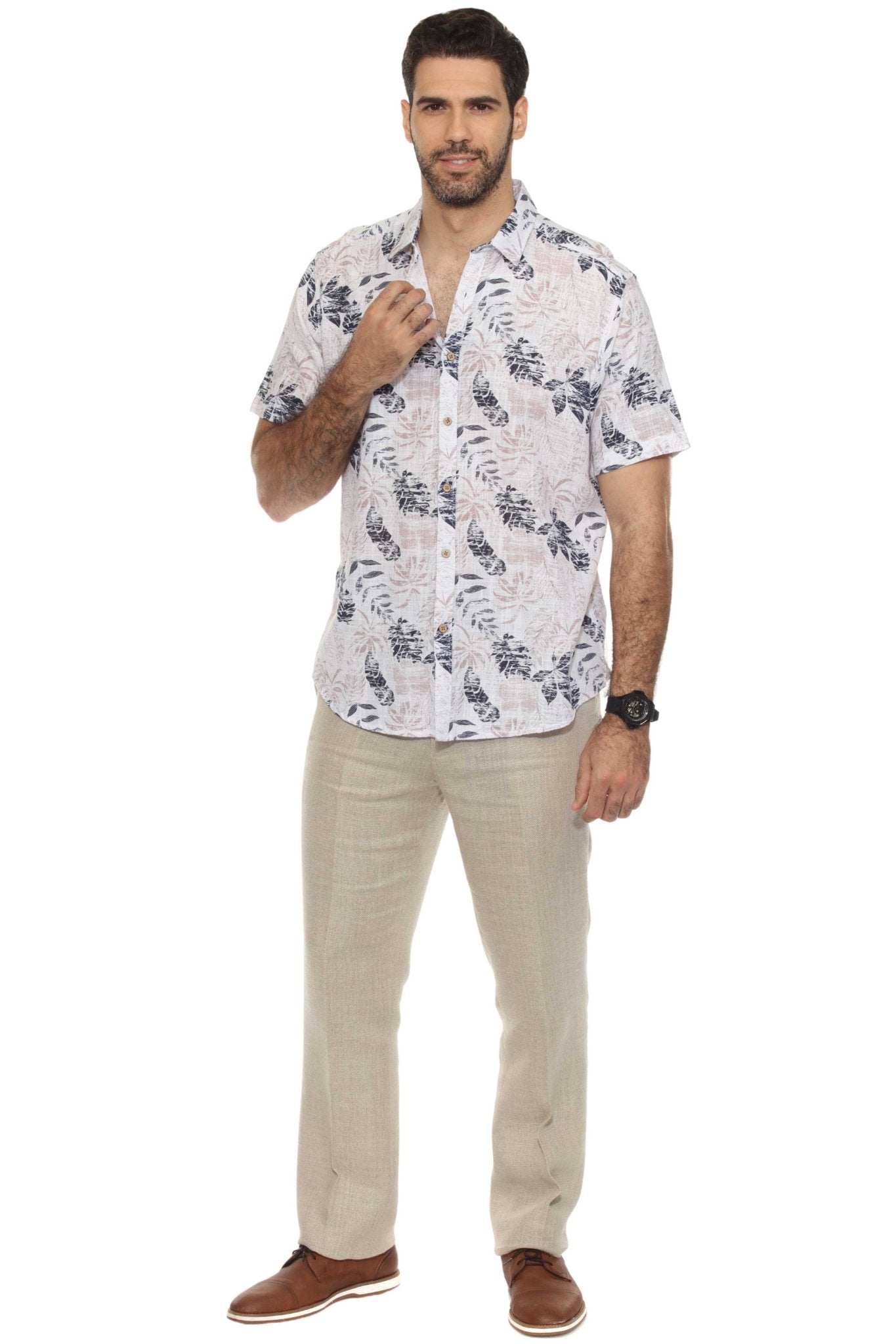 Camisa informal de lino con estampado estilo resort para hombre