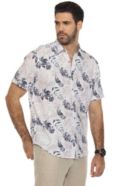 Men's Resort Style Casual Linen Blend Tropical Leaf Print Shirt
