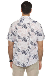 Men's Resort Style Casual Linen Blend Tropical Leaf Print Shirt