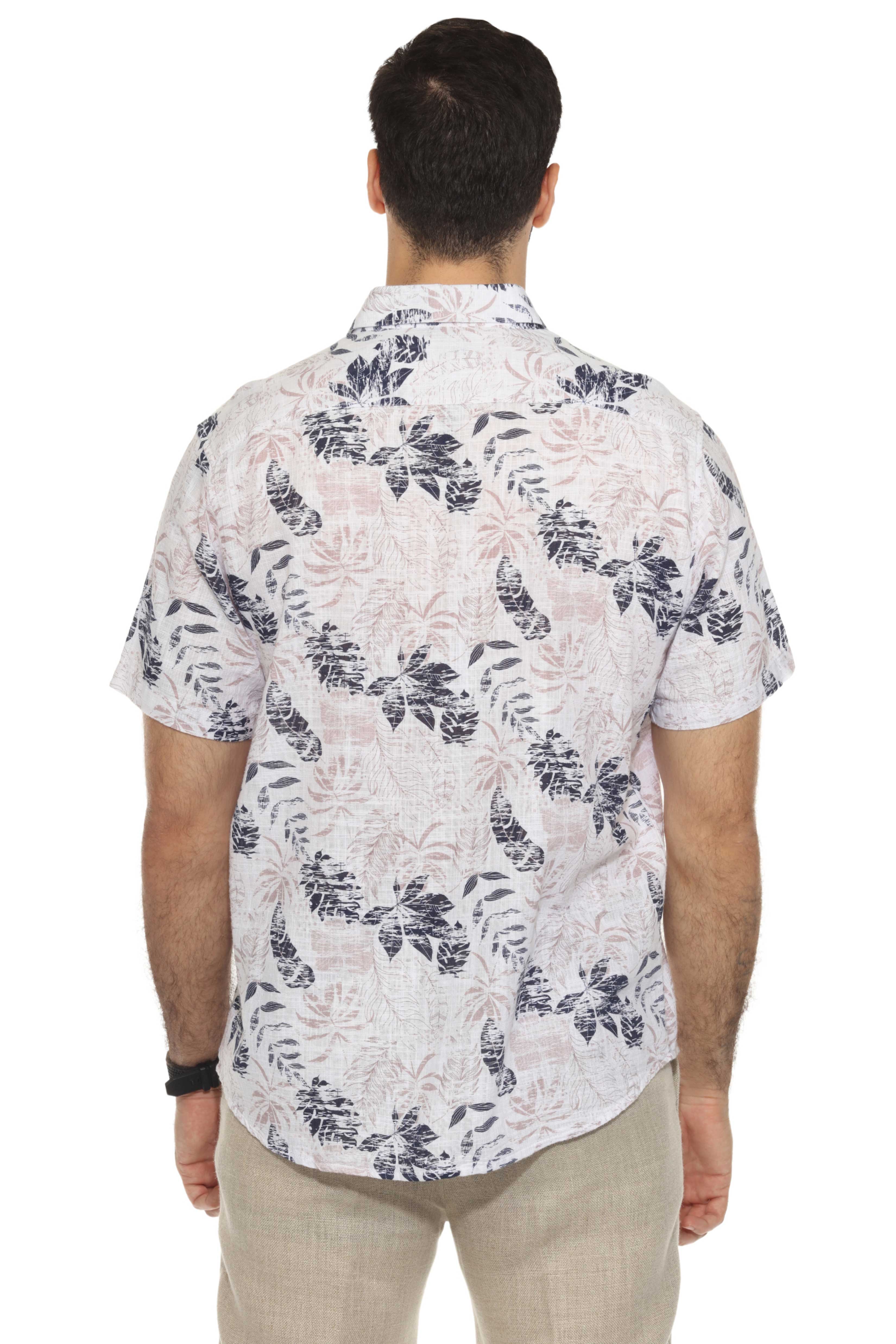 Men's Resort Style Casual Linen Blend Tropical Leaf Print Shirt