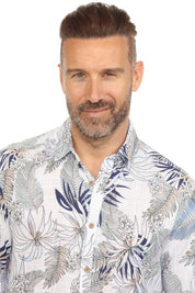 Men's Resort Style Casual Linen Blend Tropical Leaf Print Shirt