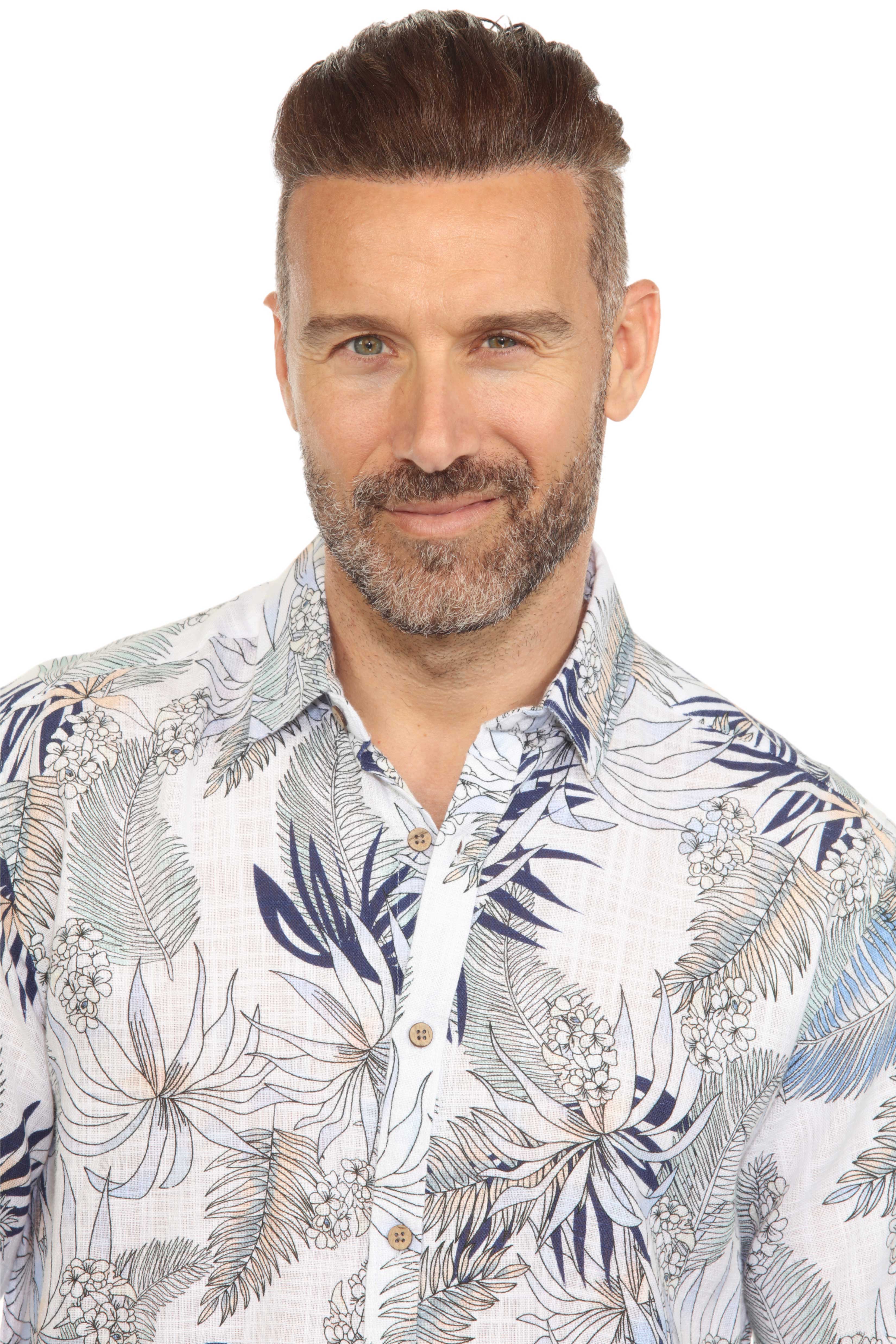 Men's Resort Style Casual Linen Blend Tropical Leaf Print Shirt