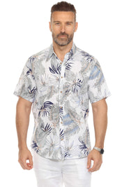 Men's Resort Style Casual Linen Blend Tropical Leaf Print Shirt