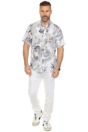 Men's Resort Style Casual Linen Blend Tropical Leaf Print Shirt