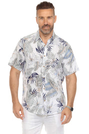 Men's Resort Style Casual Linen Blend Tropical Leaf Print Shirt