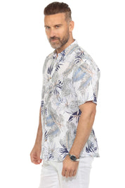 Men's Resort Style Casual Linen Blend Tropical Leaf Print Shirt