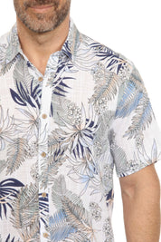 Men's Resort Style Casual Linen Blend Tropical Leaf Print Shirt