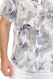 Men's Resort Style Casual Linen Blend Tropical Leaf Print Shirt