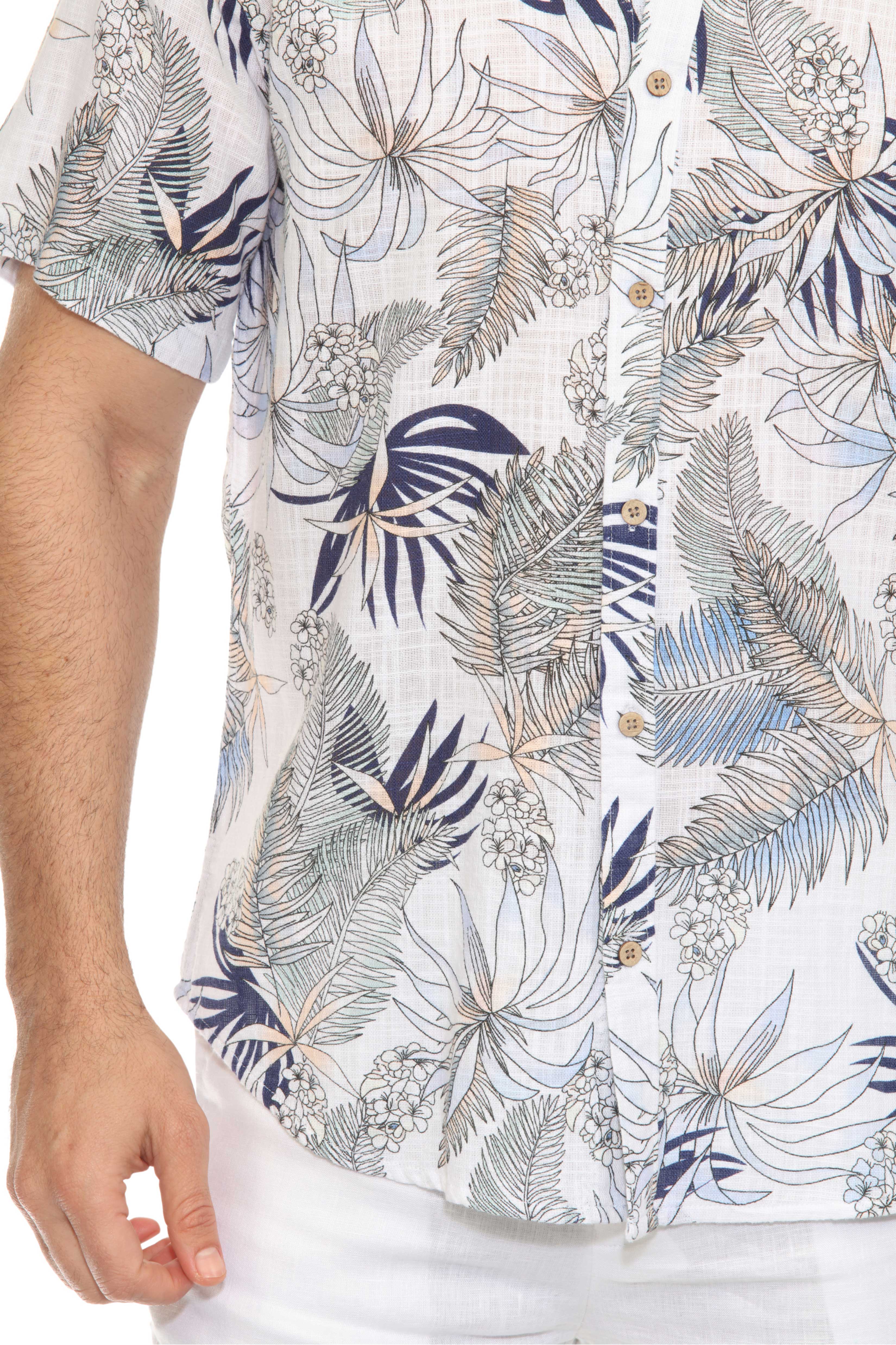 Men's Resort Style Casual Linen Blend Tropical Leaf Print Shirt