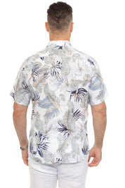 Men's Resort Style Casual Linen Blend Tropical Leaf Print Shirt