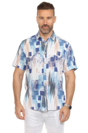 Men's Resort Style Casual Linen Blend Geo Print Shirt