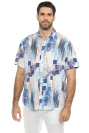 Men's Resort Style Casual Linen Blend Geo Print Shirt