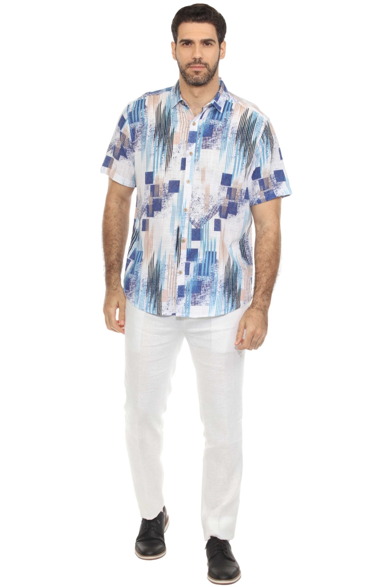 Camisa informal de lino con estampado estilo resort para hombre