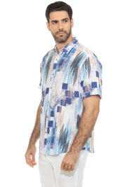 Men's Resort Style Casual Linen Blend Geo Print Shirt