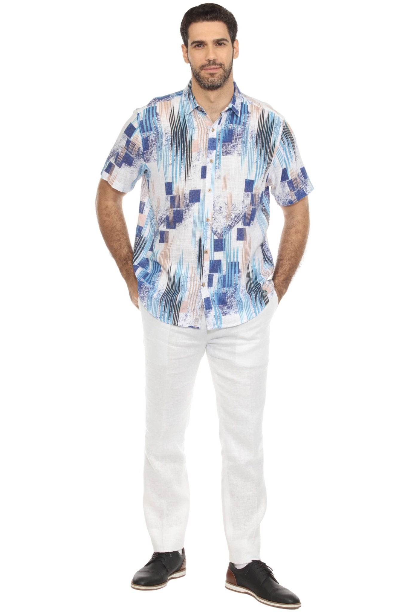 Camisa informal de lino con estampado estilo resort para hombre