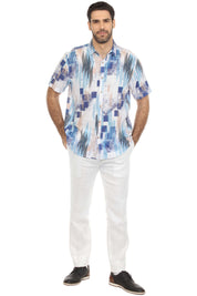 Men's Resort Style Casual Linen Blend Geo Print Shirt