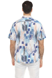Men's Resort Style Casual Linen Blend Geo Print Shirt