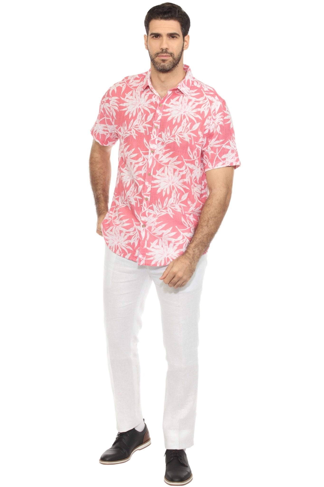 Camisa informal de lino con estampado estilo resort para hombre