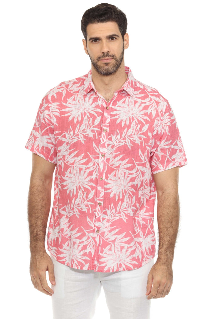Resort Style Casual Linen Blend Tropical Print Shirt
