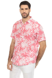 Men's Resort Style Casual Linen Blend Tropical Print Shirt