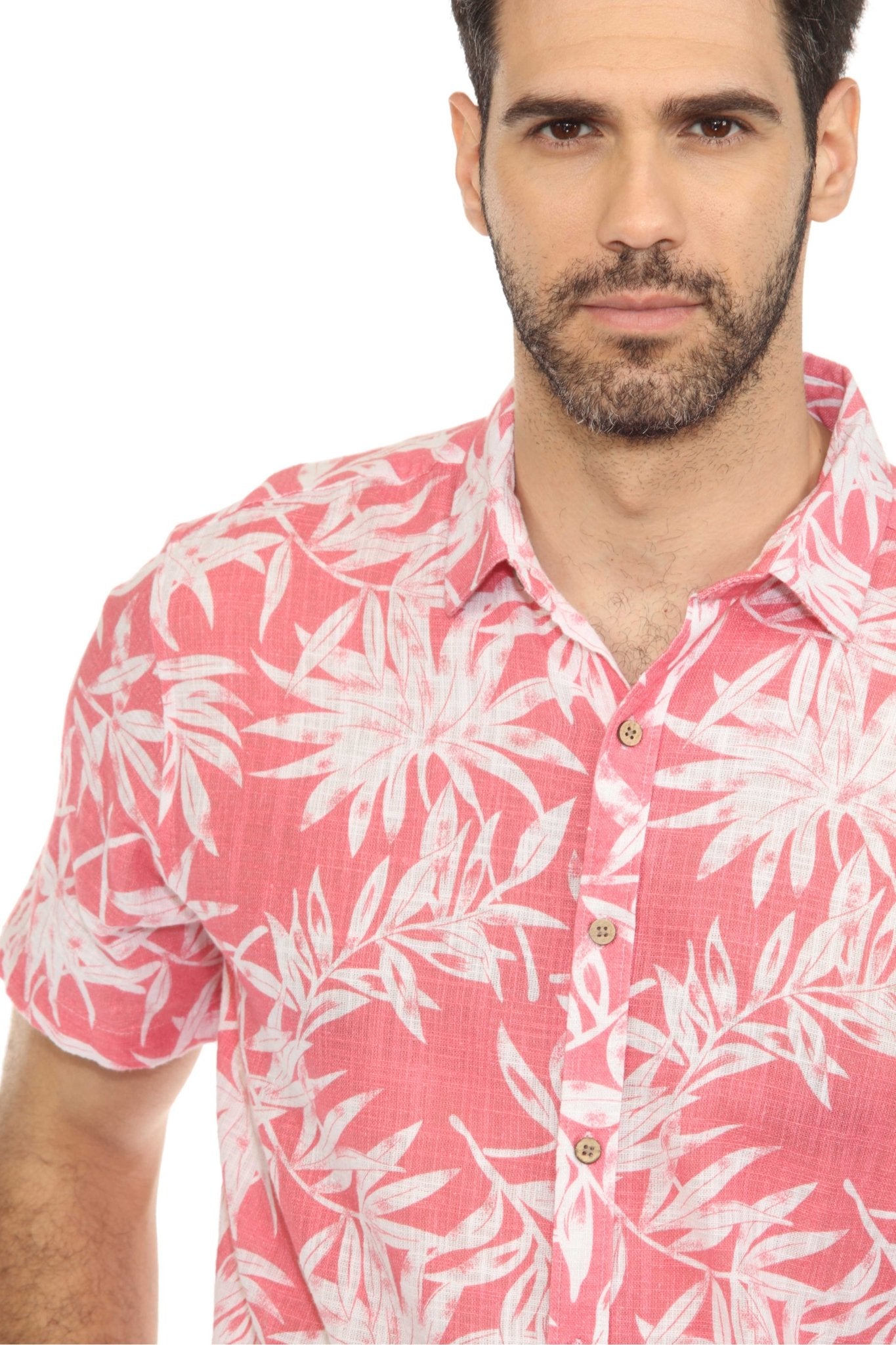 Camisa informal de lino con estampado estilo resort para hombre