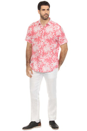 Men's Resort Style Casual Linen Blend Tropical Print Shirt