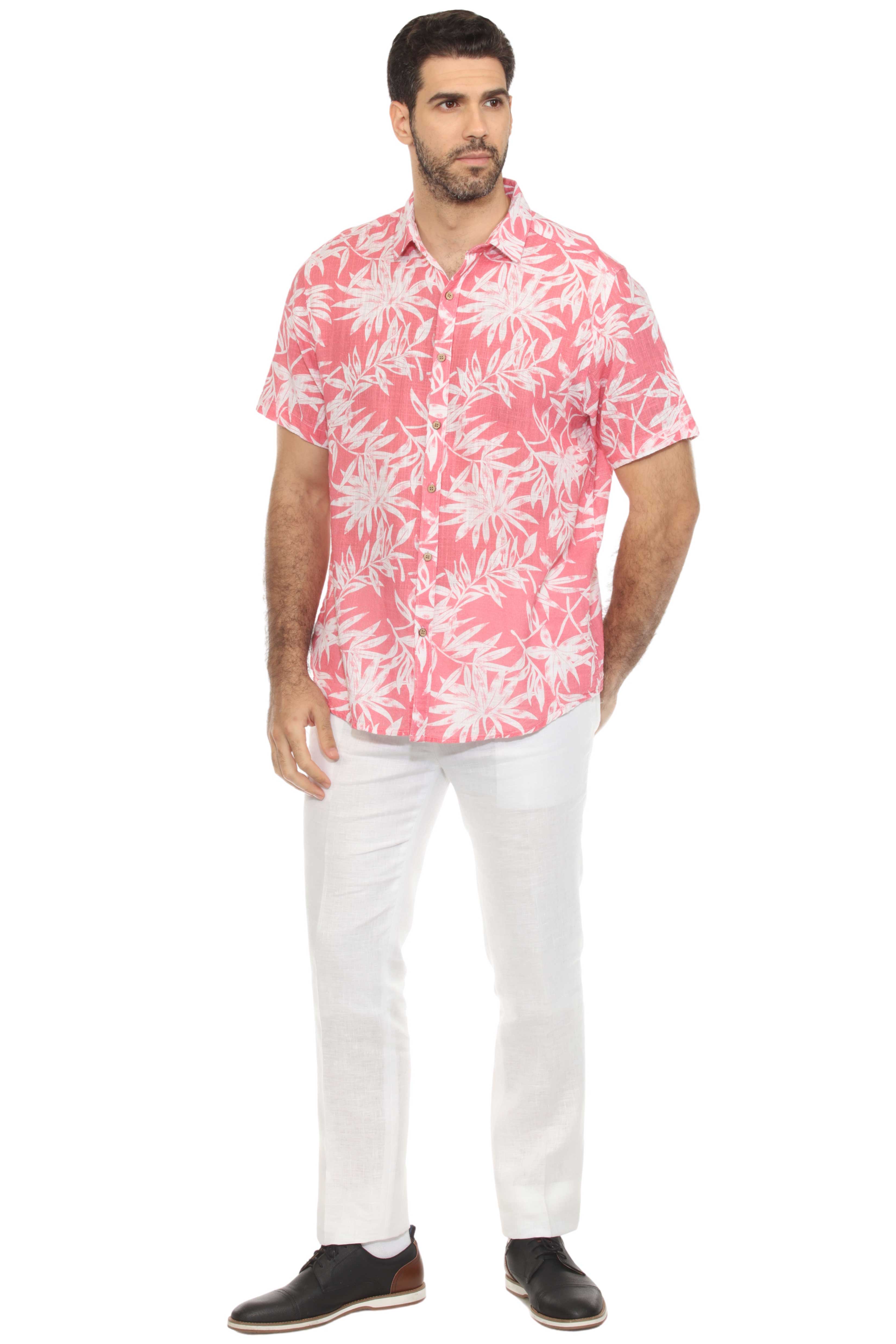 Men's Resort Style Casual Linen Blend Tropical Print Shirt