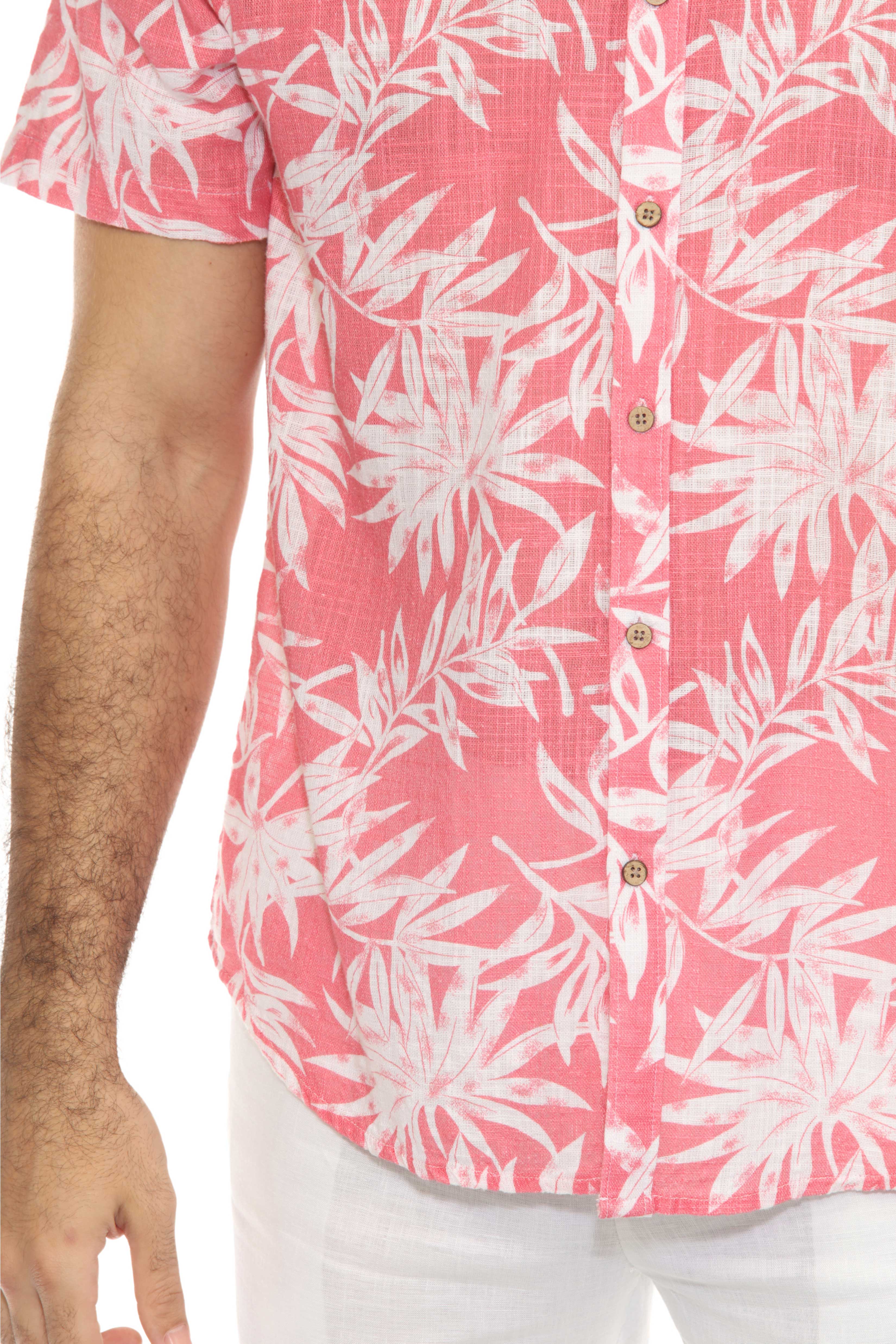 Men's Resort Style Casual Linen Blend Tropical Print Shirt