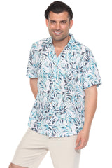 Men's Resort Style Casual Linen Blend Colorful Tropical Leaf Print Shirt
