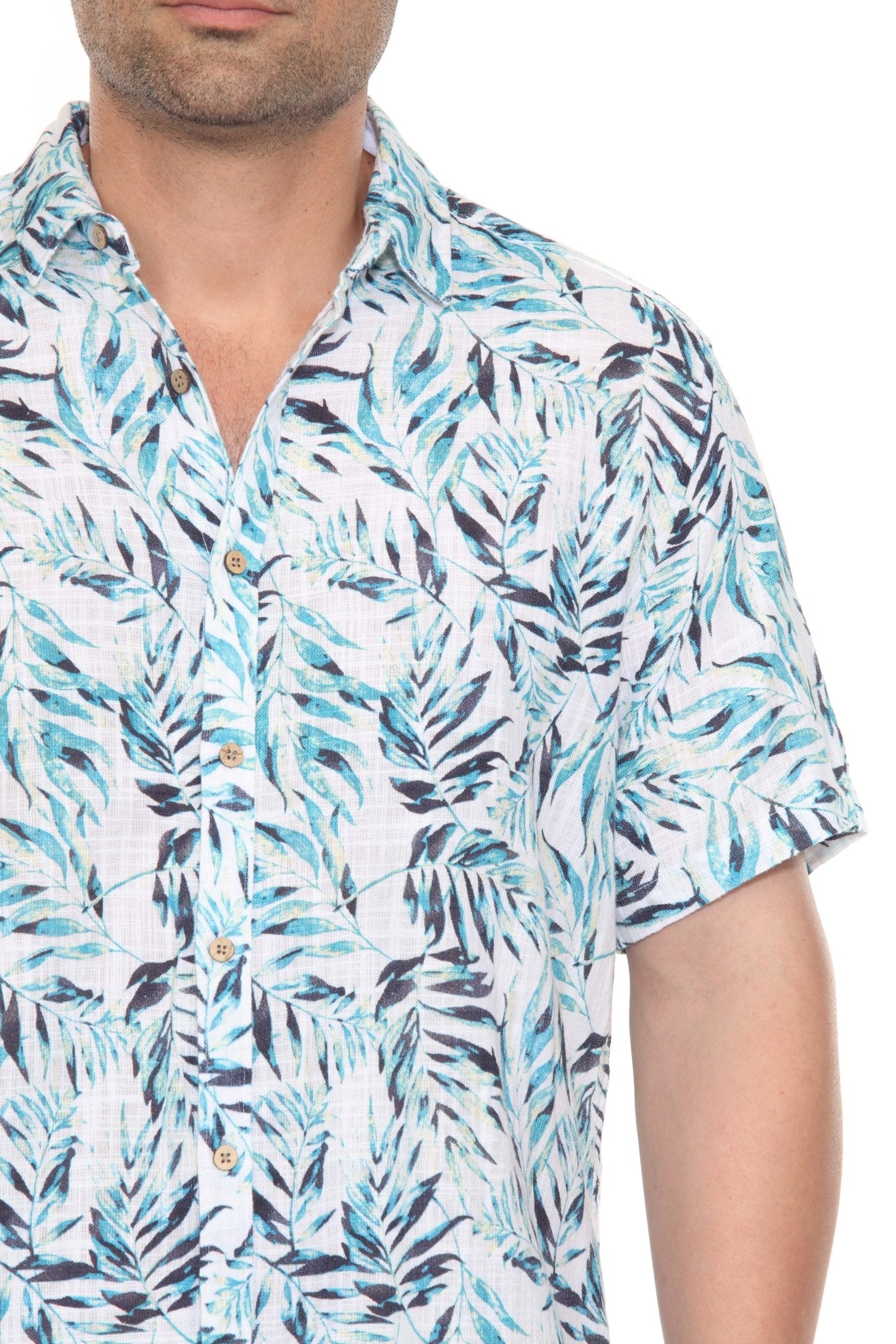 Resort Style Casual Linen Blend Colorful Tropical Leaf Print Shirt