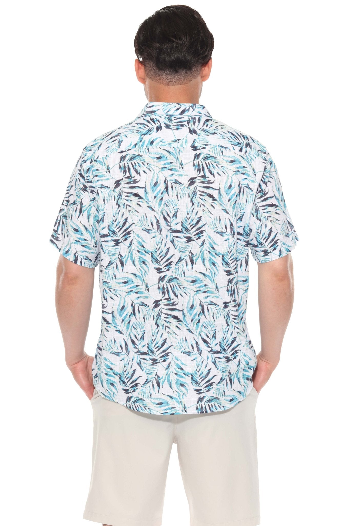 Resort Style Casual Linen Blend Colorful Tropical Leaf Print Shirt