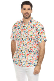 Men's Resort Style Casual Linen Blend Colorful Geometric Print Shirt