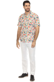 Men's Resort Style Casual Linen Blend Colorful Geometric Print Shirt