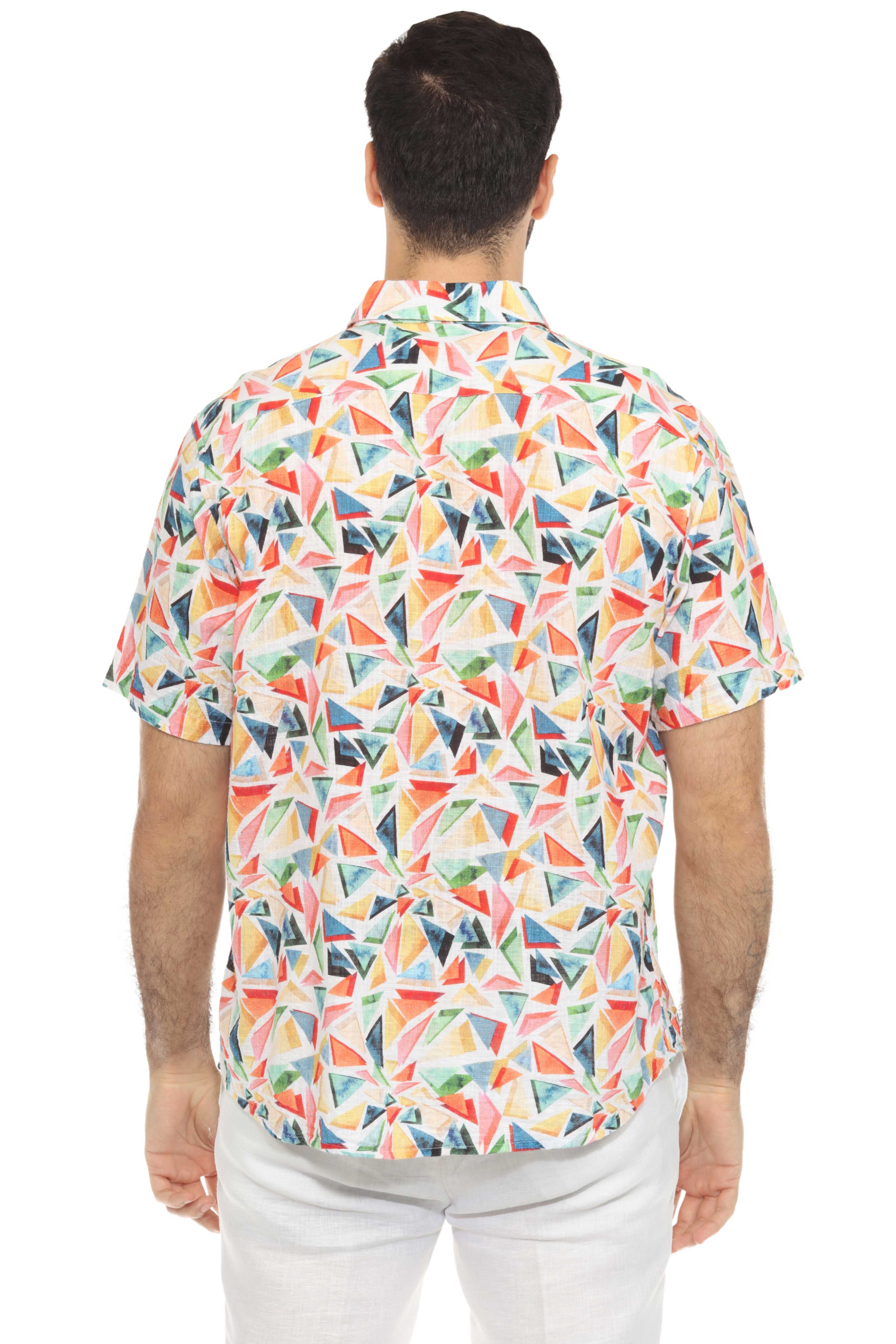 Men's Resort Style Casual Linen Blend Colorful Geometric Print Shirt